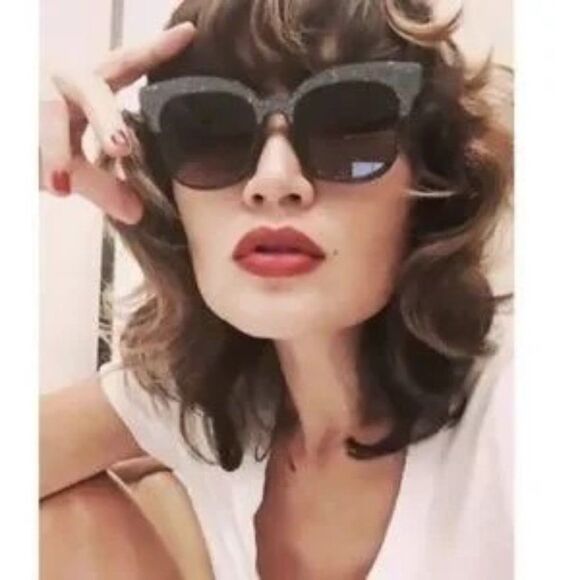 Jimmy Choo Gray/Black Glittery Mayela Cat Eye Sunglasses Excellent Condition.